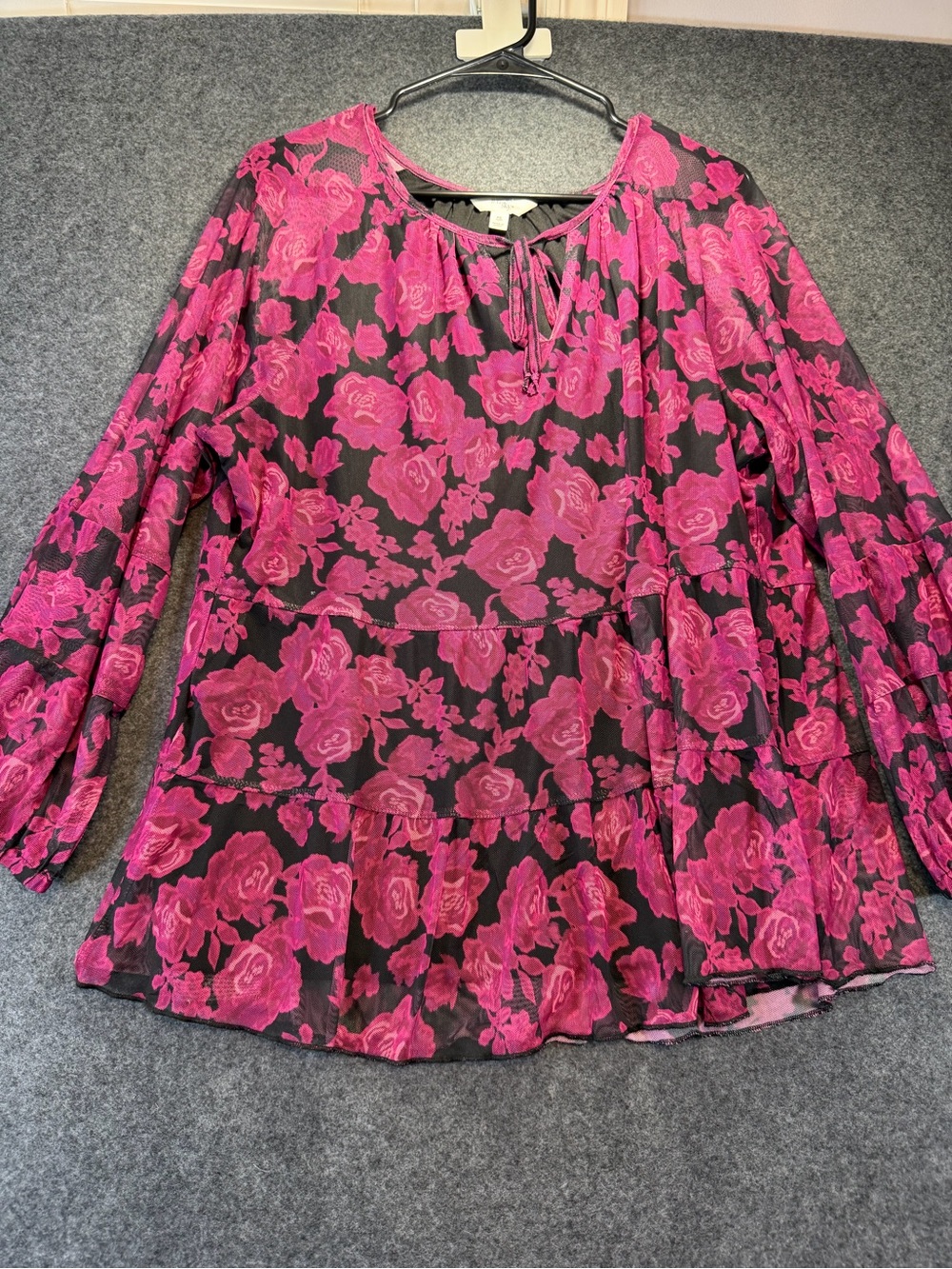 Terra & Sky Pink Floral Peasant Tunic on Black